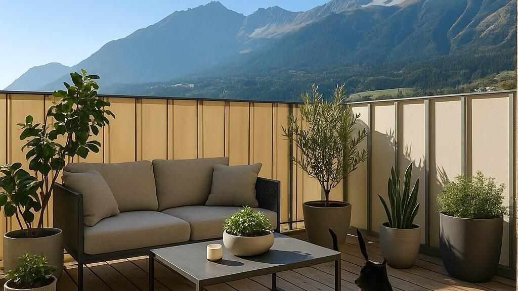 Darstellung Balkon mit Ausblick auf Berge