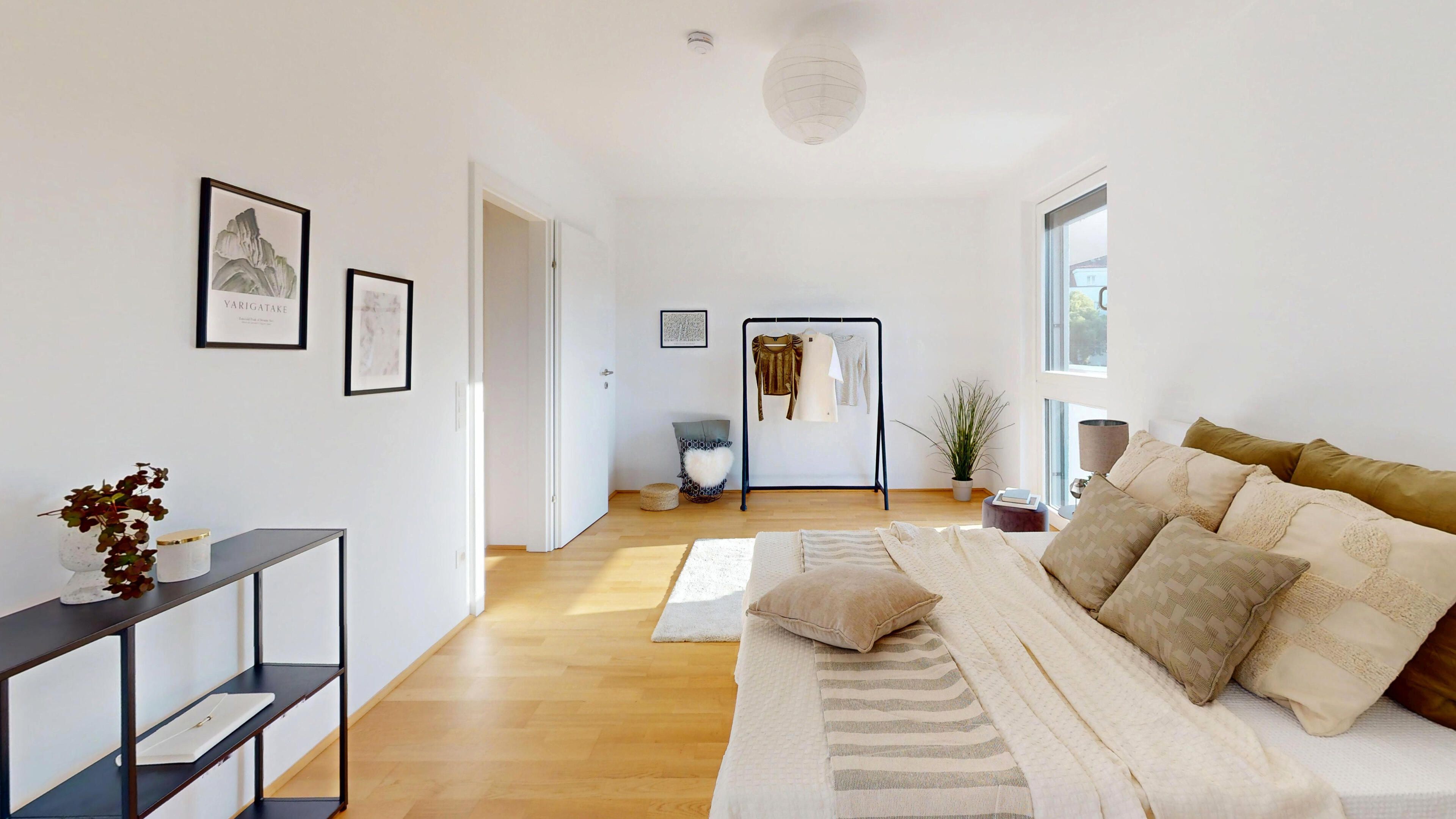 Darstellung des Schlafzimmers mit Mustermöblierung