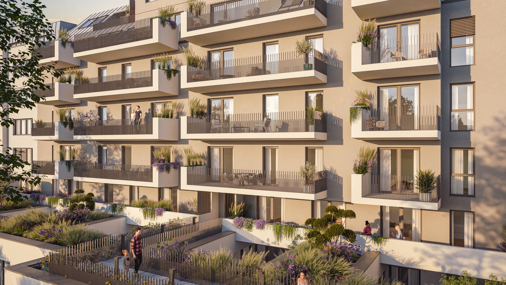 Außenvisualisierung mit Blick auf die Atrien im Innenhof