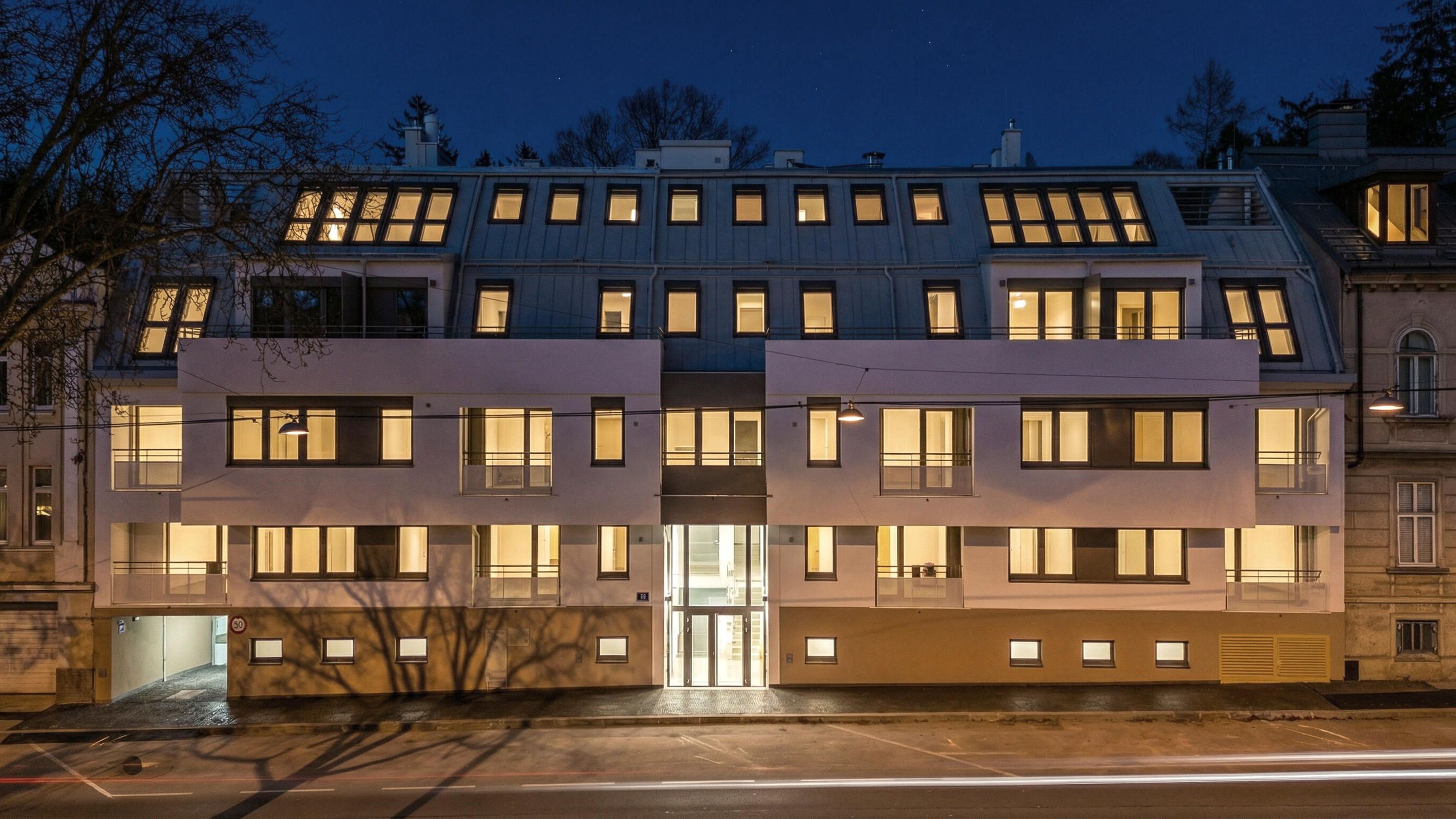 Ansicht Fasangartengasse bei Nacht