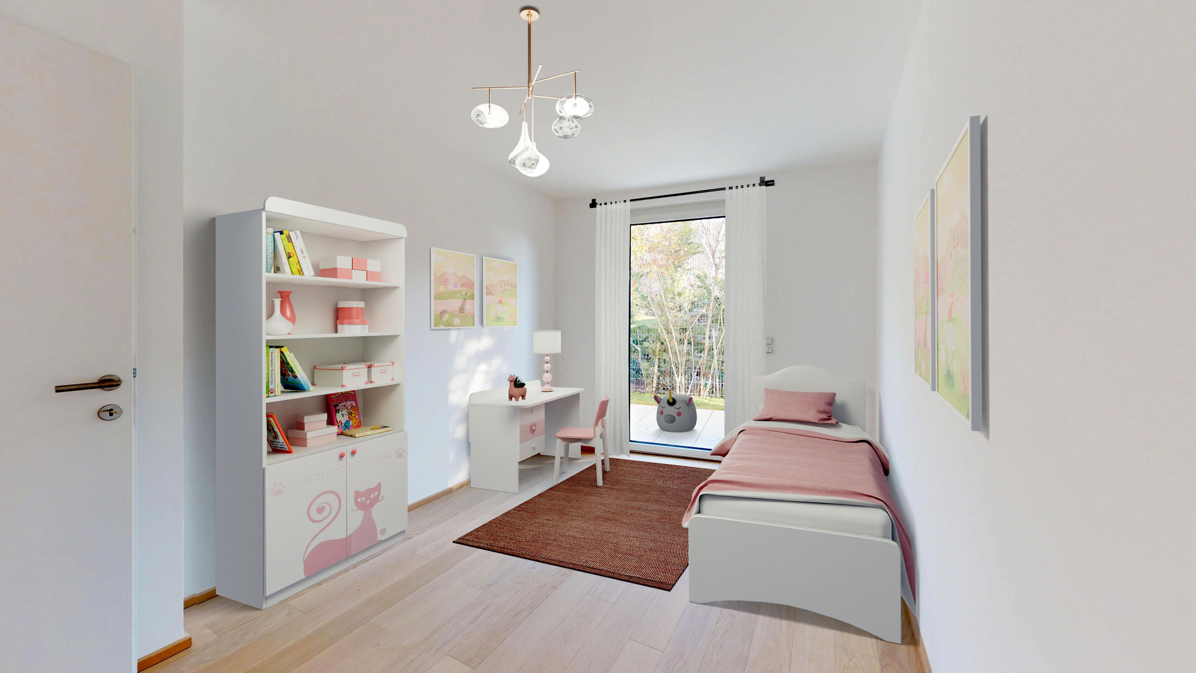 Ansicht eines Kinderzimmers mit virtuellem Staging.