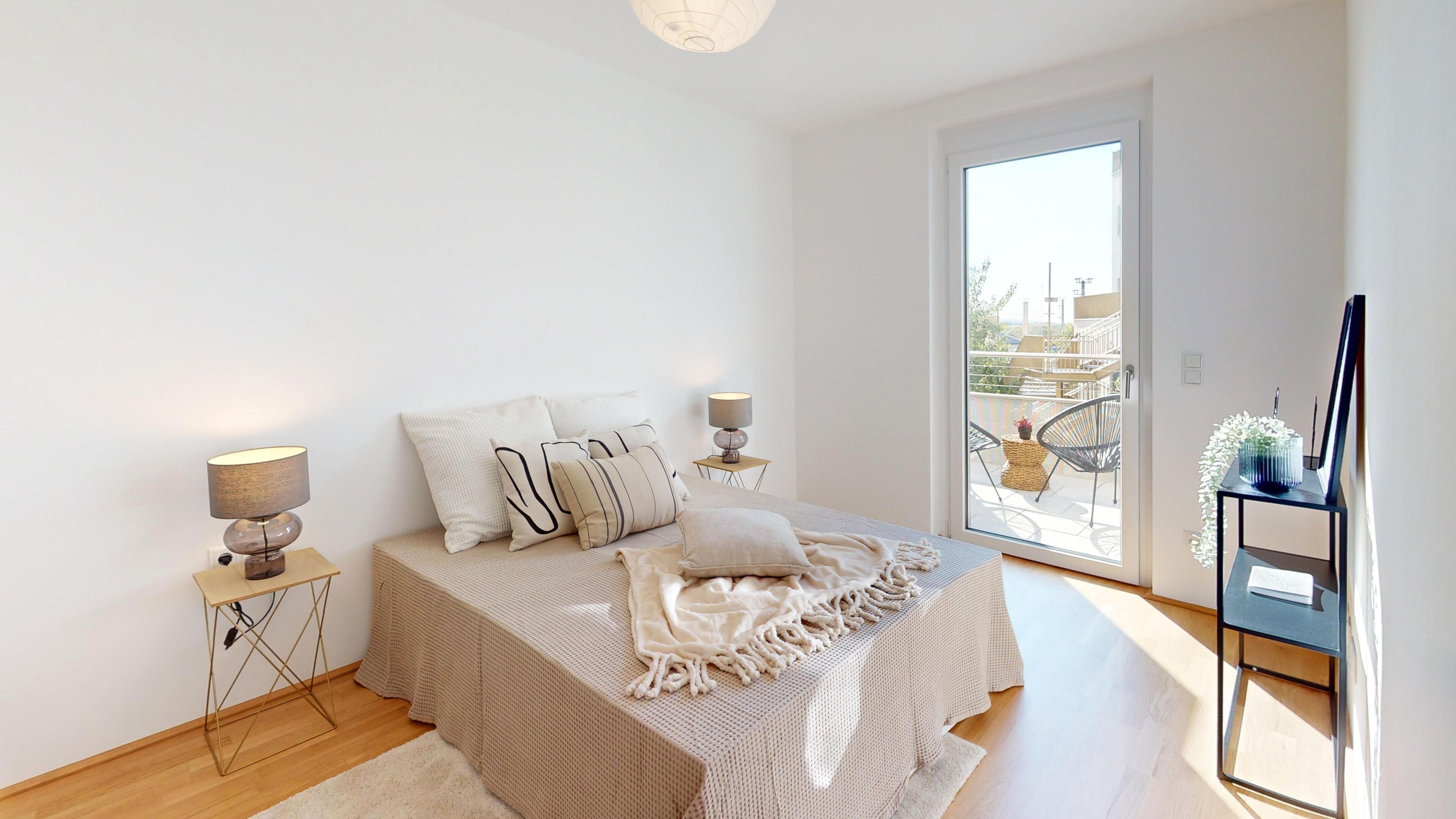 Ansicht Schlafzimmer mit Terrassentür