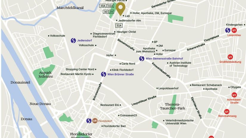 Bild, welches Lageplan des Jedlersdorfer Platzes zeigt
